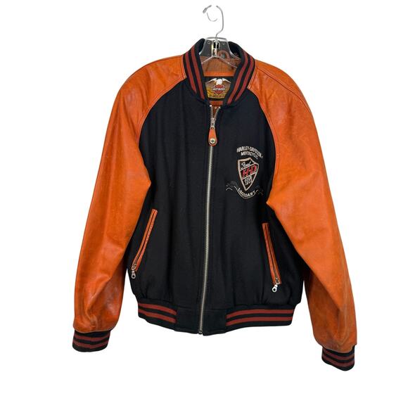 Vintage Harley-Davidson Classic Power Varsity Leather Jacket L | 90s Biker Moto - Picture 2 of 11